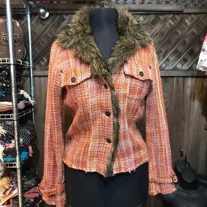 🦋 Twill Twenty Two y2k Tweed Faux Fur Jacket